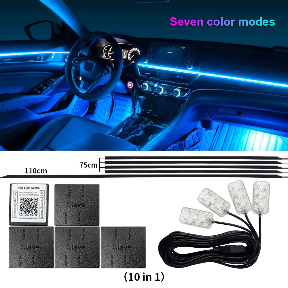 Kit de lampe d'ambiance de voiture LED acrylique 14/18 en 1 RGB 64 213 couleurs Symphonie Acrylique APP Ambiance Lumineuse Zone Unique Double Zone