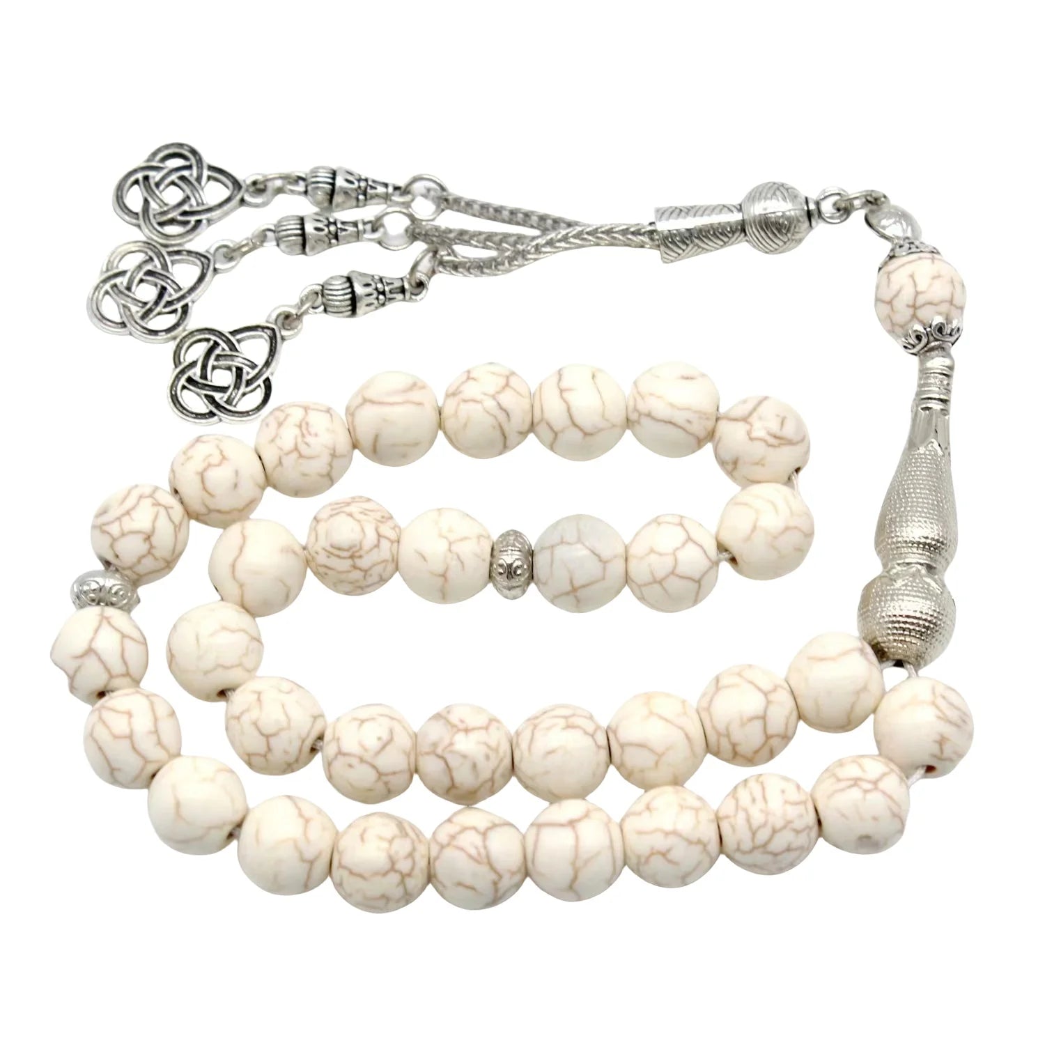 Natural White Turquoises Stone Metal tassel 10mm 33 prayer beads islamic fashion stone Muslim Rosary Prayer Beads