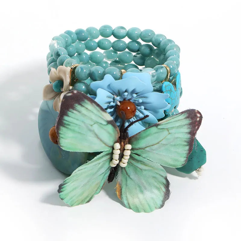 Statement Boho Beads Bracelet Butterfly Flower Accessories Handmade for Woman