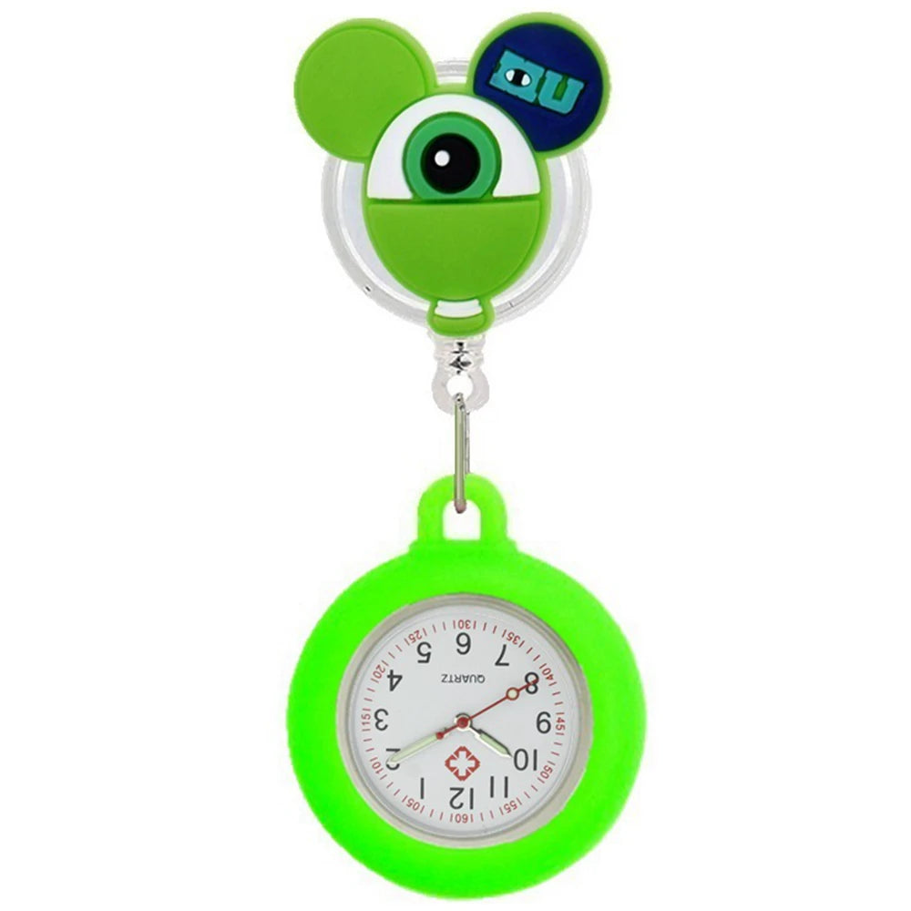 Montre de poche rétractable avec motif de dessin animé mignon pour infirmière ou médecin, clips colorés pour l'hôpital, le médical, les femmes et les hommes, avec badge enrouleur.