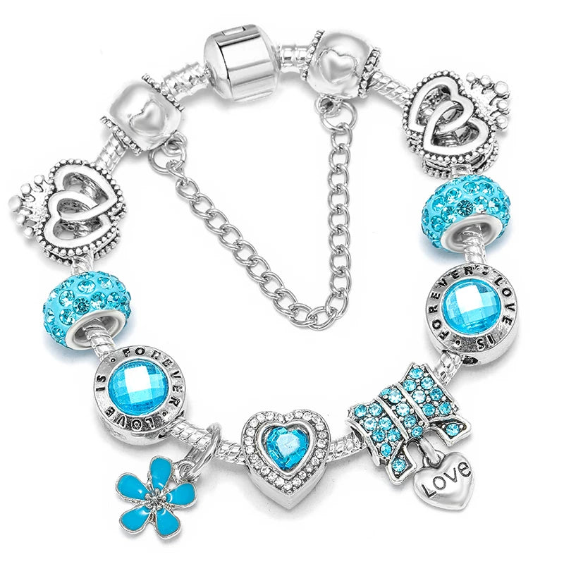 BAOPN Bracelets à breloques en perles cœur à cœur roses européennes pour femmes, bracelets et joncs de marque assortis, bijoux pour couple, livraison directe