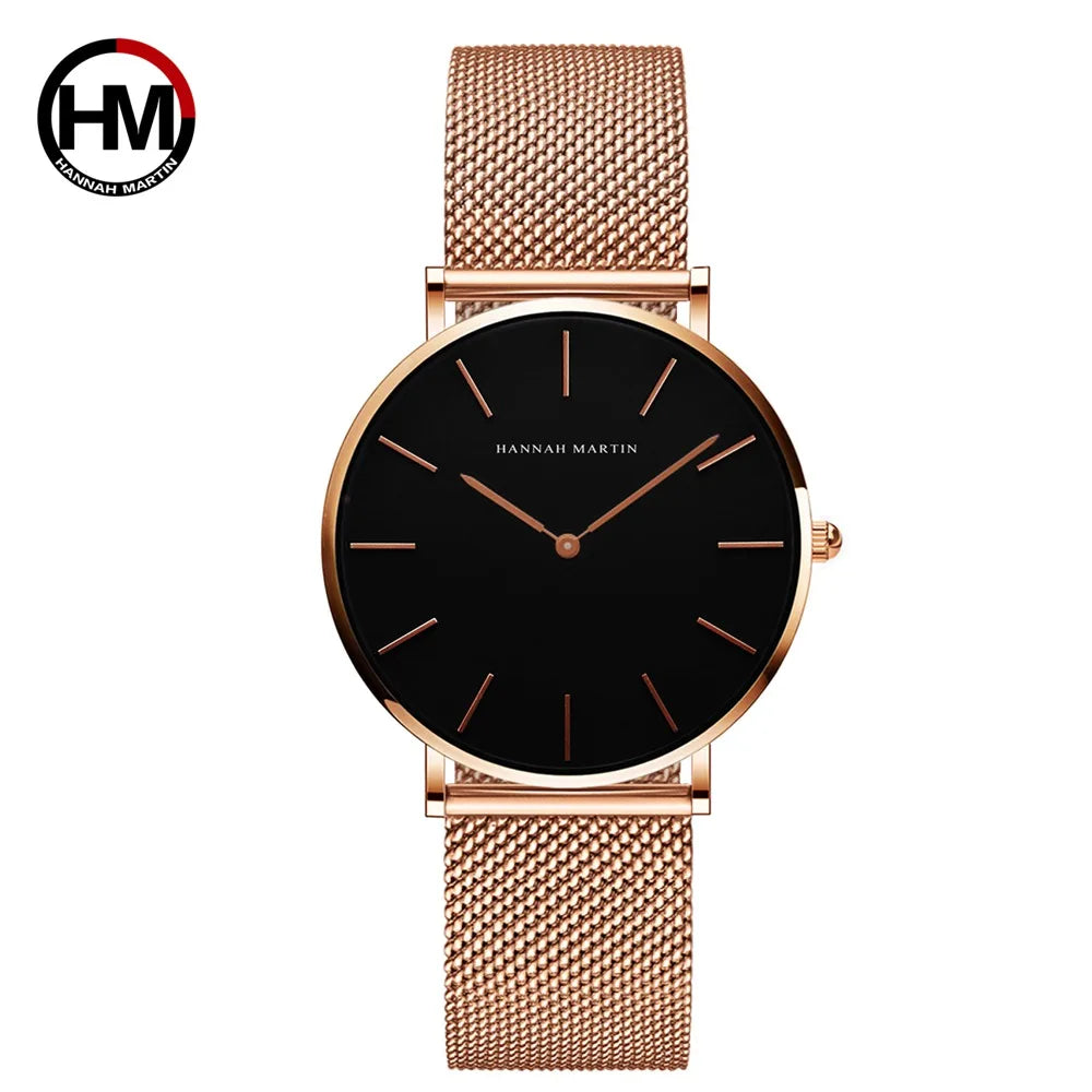 Montre Dropshipping HANNAH MARTIN Femme Qualité Supérieure Acier Inoxydable Mouvement Japonais Quartz Étanche 36mm Or Rose Complet