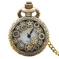 Petite montre de poche à quartz en bronze de style Steampunk, motif engrenage, sculptée en forme de trompette, avec chaîne, pour homme et femme, cadeau