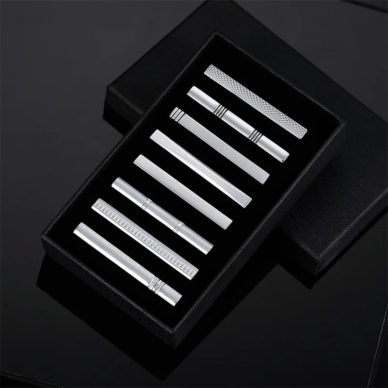 Lot de 8 pinces à cravate courtes avec boîte cadeau, accessoires pour cravates et épingles, boutons de manchette pour chemises d'homme, cadeau pour mari, gadgets