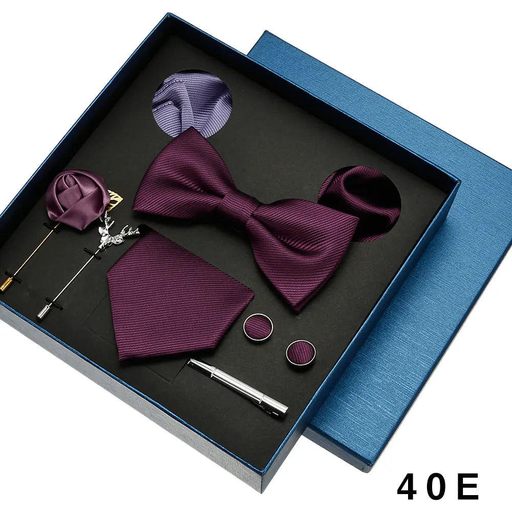 Cravate en soie pour hommes, nœud papillon, pochette, broches, boutons de manchette et pince à cravate pour hommes, accessoires de mariage rouge bordeaux, ensemble de cadeaux