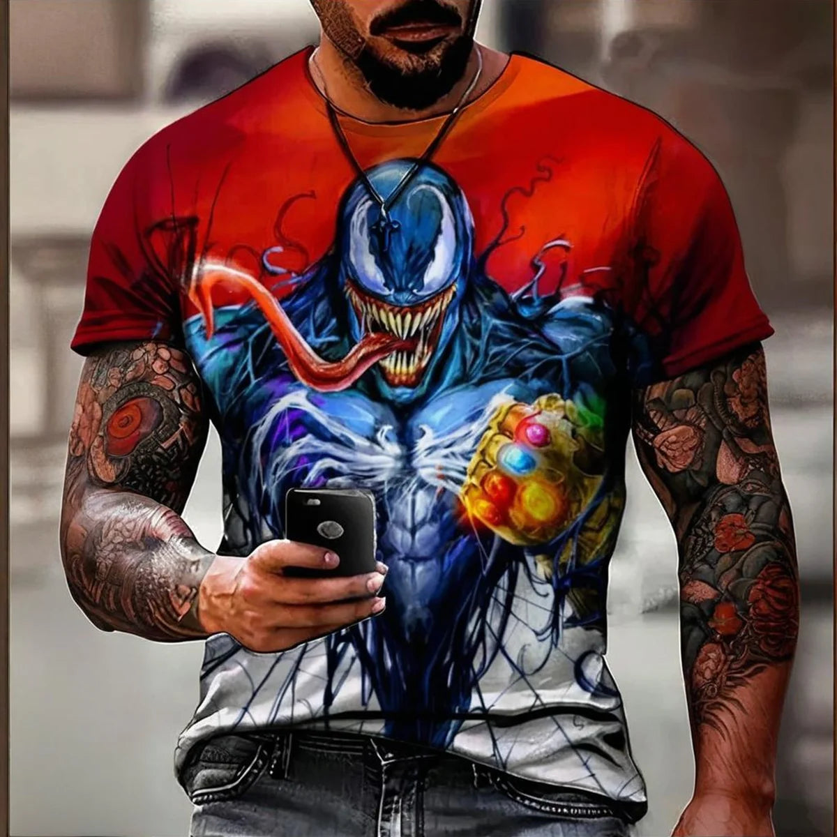 T-shirt à manches courtes décontracté pour hommes, motif Venom Spider-Man imprimé en 3D, collection été 2025