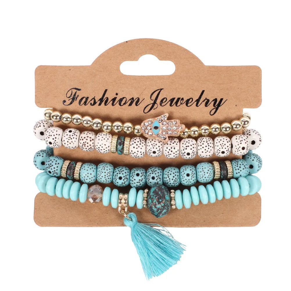 Ensemble de Bracelets Bohémiens Faits à la Main avec Perles pour Femmes, Chaîne Perlé Colorée d'Été, Bijoux Bohèmes pour Filles