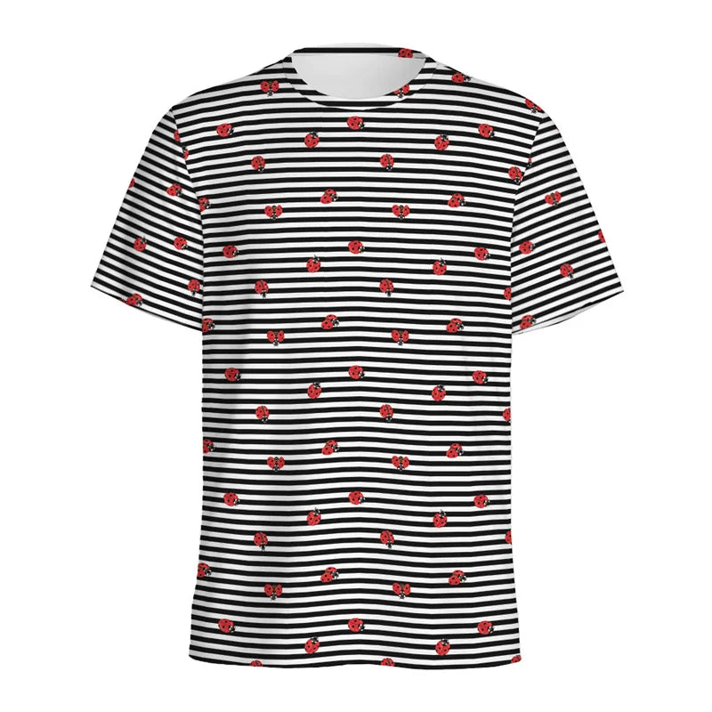 T-shirt imprimé 3D Coccinelle Mignonne pour Homme, Col Rond, Manches Courtes, T-shirt d'Été Tendance, Dessin Animé, Insecte, Hauts Graphiques pour Enfants