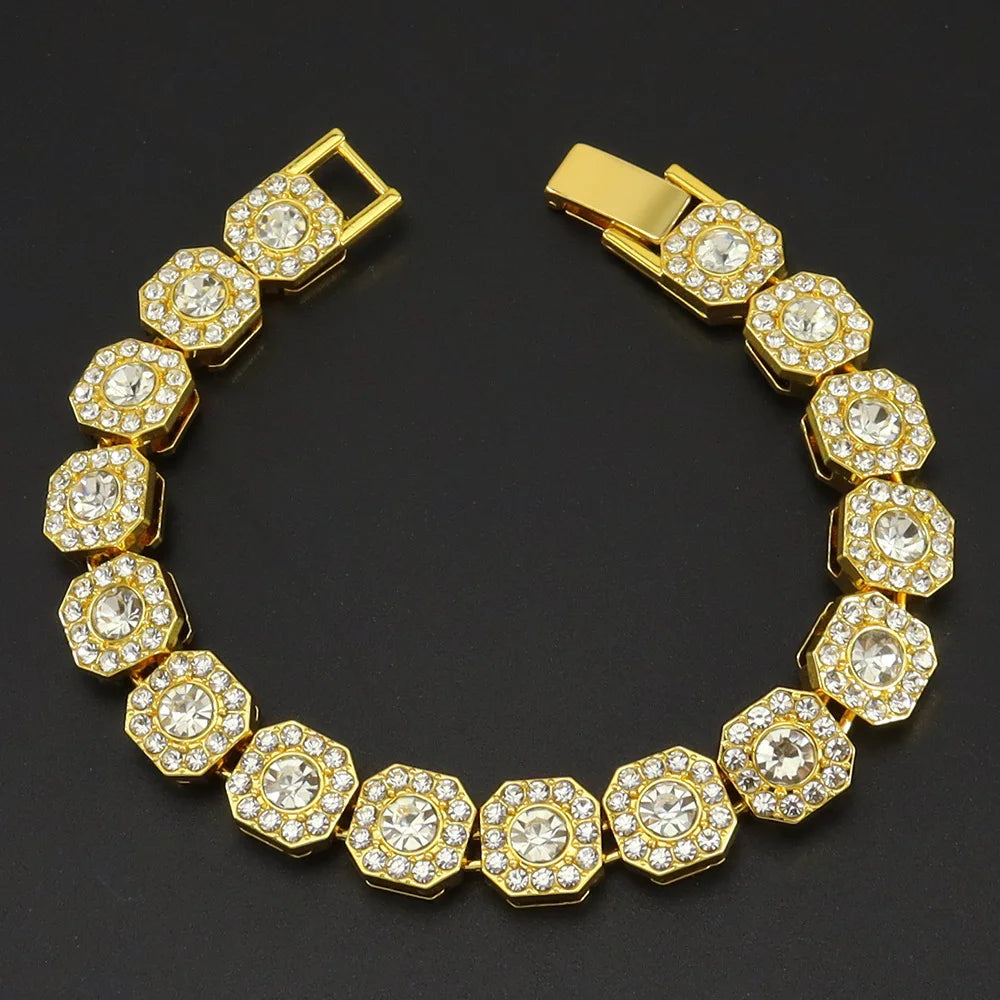 HNSP 13MM Wide Luxury Full Zircon Ice Tennis Hand Chain Bracelet For Men Gift Hip Hop Street Party Jewelry Accessories