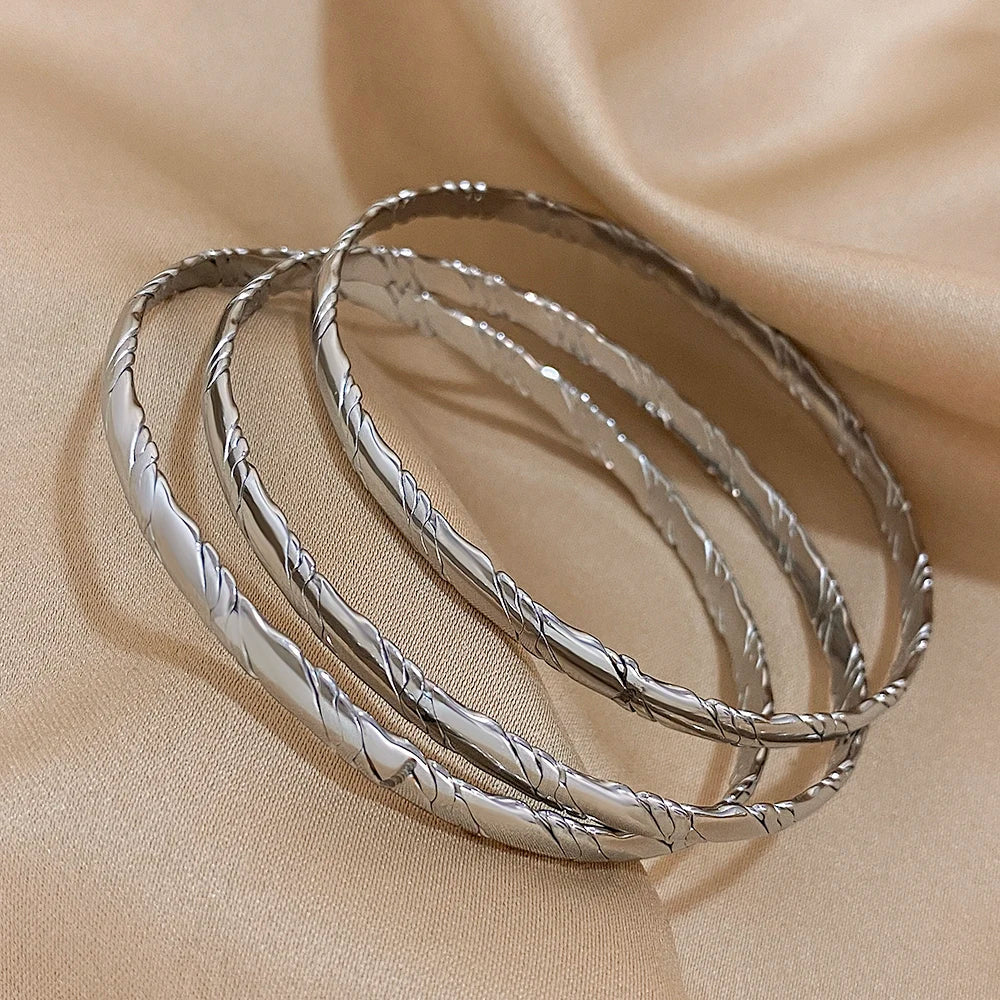 Lot de 3 bracelets jonc en acier inoxydable couleur or uni pour femmes, empilables, étanches, cadeaux de bijoux