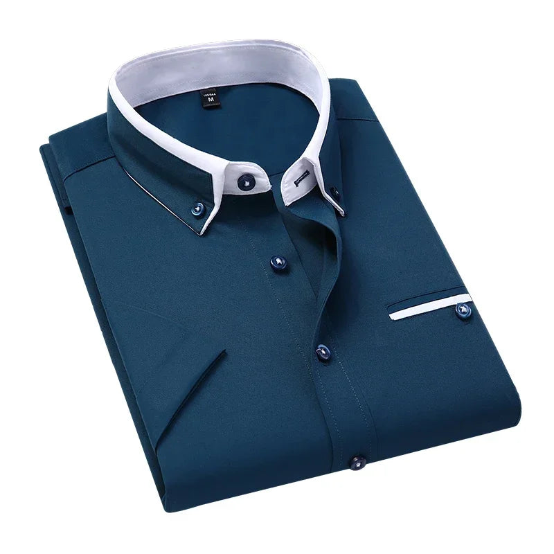 TFETTER Chemise d'été à manches courtes pour homme, boutonnée, col rabattu, décontractée, grande taille 5XL