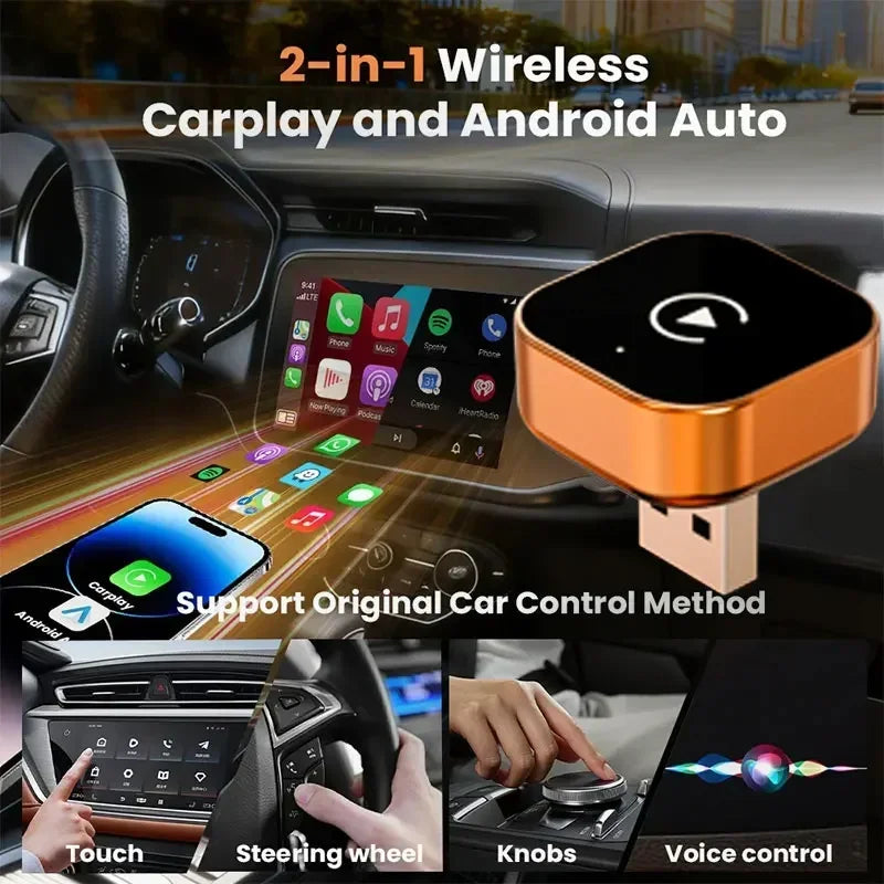 TrolinkTek 2 في 1 دونجل CarPlay اللاسلكي محول أندرويد أوتو اللاسلكي صندوق CarPlay أنظمة السيارة الذكية للسيارات المزودة بنظام CarPlay سلكي
