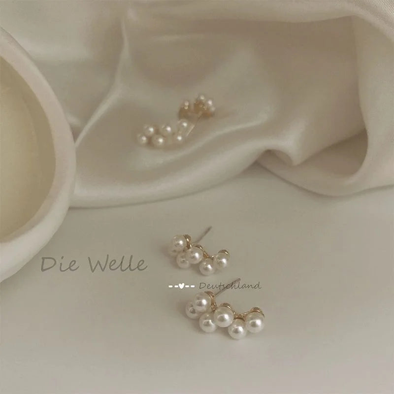 Nouvelles boucles d'oreilles pendantes Coréennes en perles blanches pour femmes, style bohème, rondes dorées, pour mariage, bijoux cadeaux, vente en gros 2024
