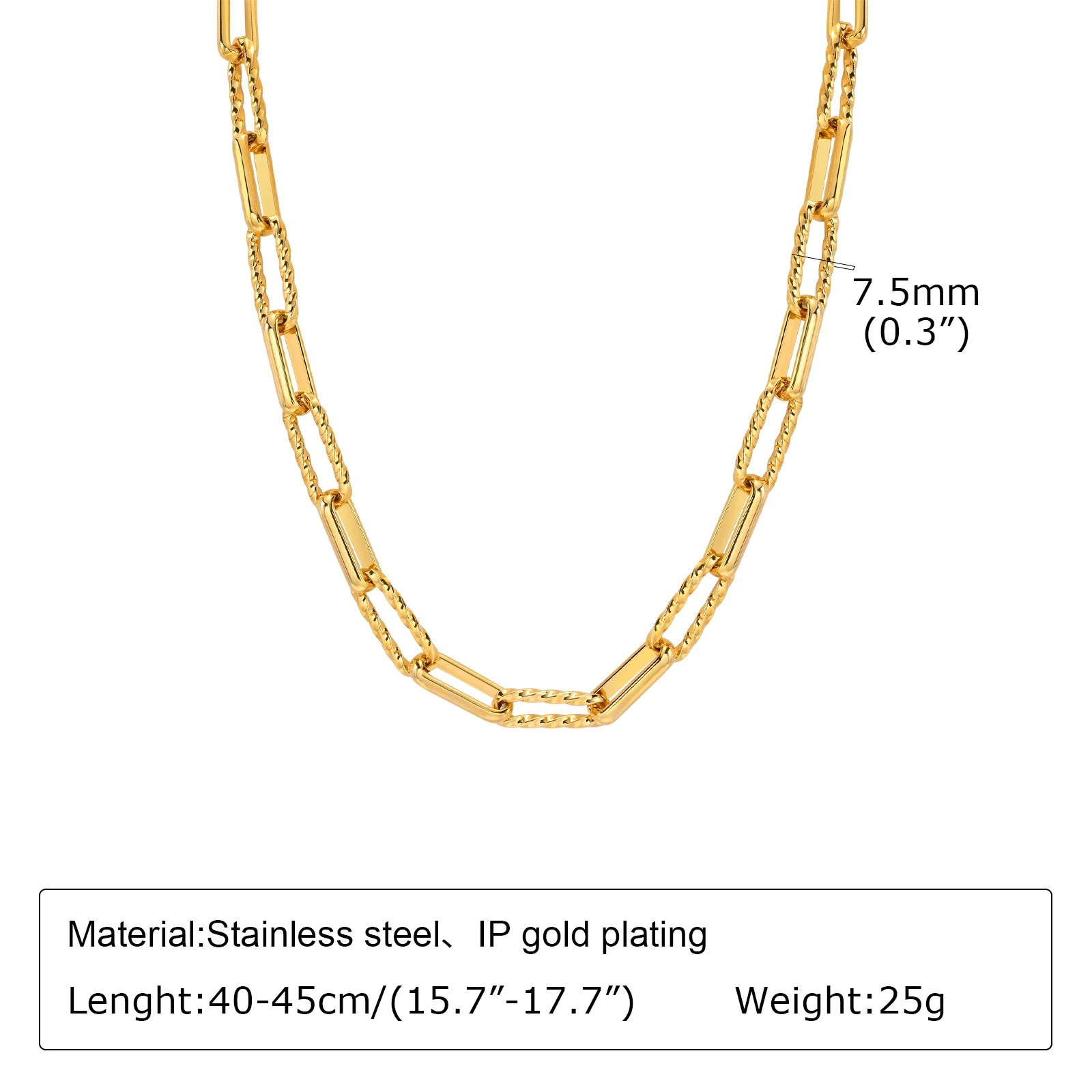 Bracelet chaîne en acier inoxydable pour femme, bracelet ajustable maillons trombone torsadés plaqué or 18 carats, bijoux superposables épais