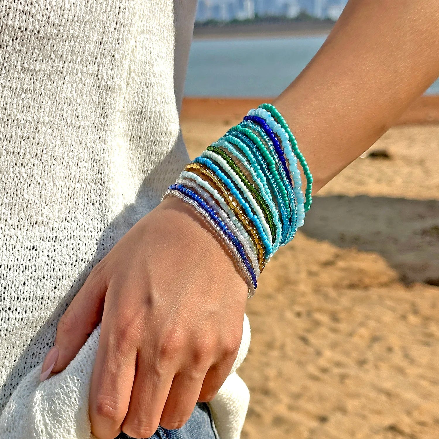16/20 pièces/ensemble Bracelets de perles de riz colorées bohèmes pour femmes Style plage d'été Bracelet perlé Filles Bijoux de voyage vacances