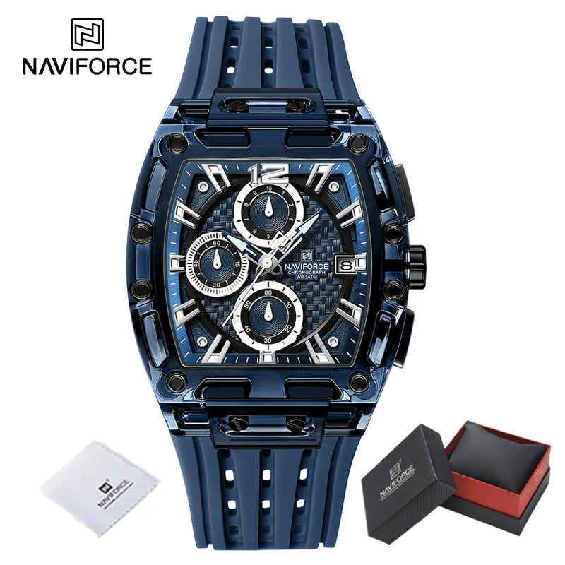 Montres NAVIFORCE de haute qualité pour homme, bracelet en silicone, étanche 50M, montre de sport pour homme, affichage de la date, chronographe pour homme à quartz décontracté