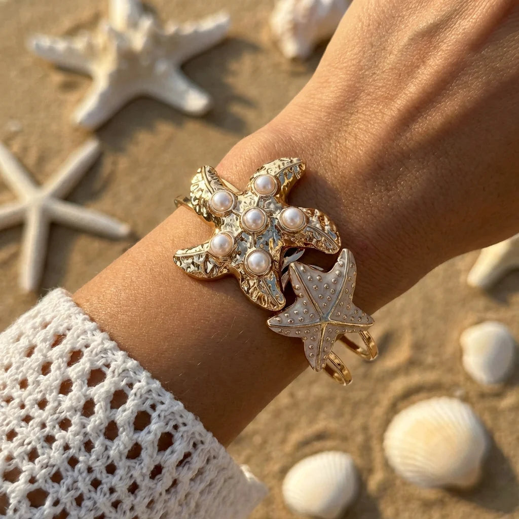 Bracelet manchette ouverte élégant avec fleur en émail pour femme, plaqué or, métal rose, blanc, bleu, motifs floraux, bijoux pour plage, fête, vacances