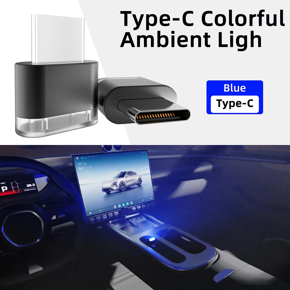 Nouvel éclairage d'ambiance intérieur de voiture Type-C, lumières de signalisation LED, lampe de lecture automatique, décorations, accessoires intérieurs de voiture