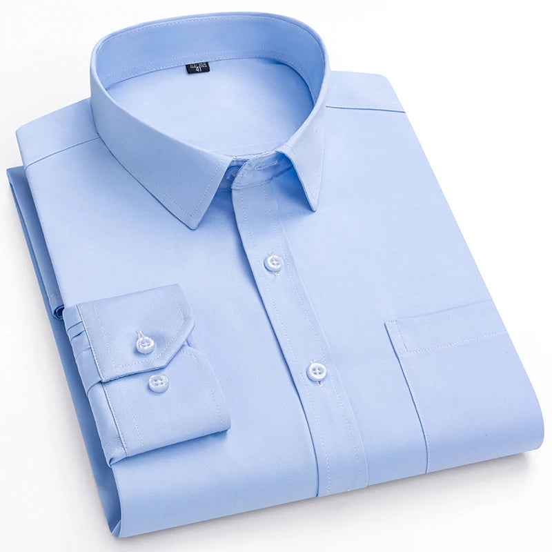Nouvelle Élasticité Anti-Rides Chemises Homme Manches Longues Chemises Habillées Pour Homme Coupe Ajustée Camisa Social Chemise d'Affaires Chemise Blanche