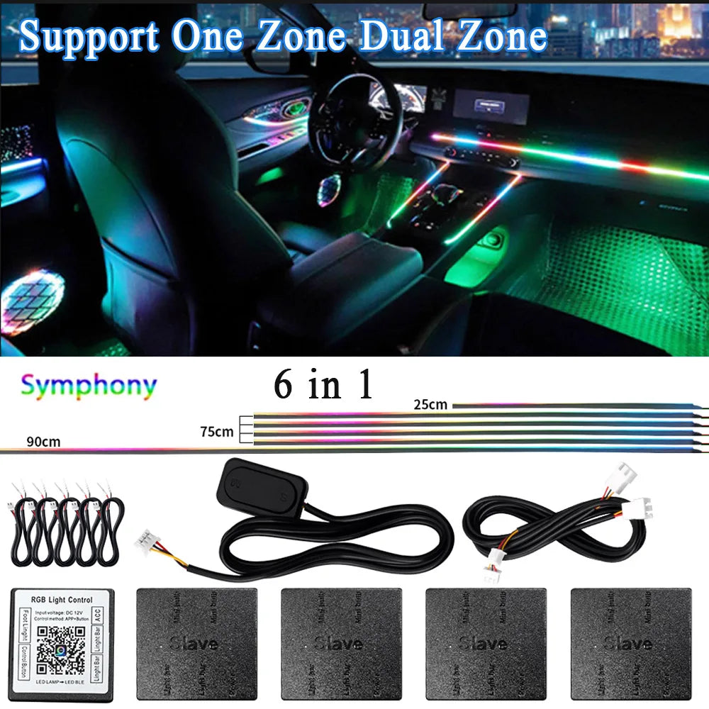 Kit de lampe d'ambiance de voiture LED acrylique 14/18 en 1 RGB 64 213 couleurs Symphonie Acrylique APP Ambiance Lumineuse Zone Unique Double Zone