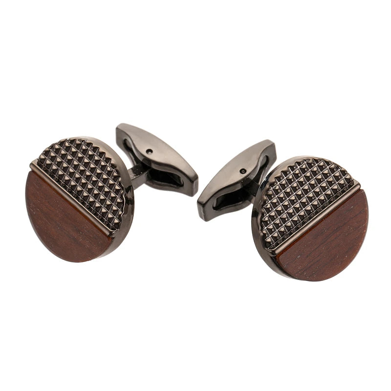 High quality carved redwood cufflinks fashionable French shirt brass material carved design, men's wedding metal cufflinks