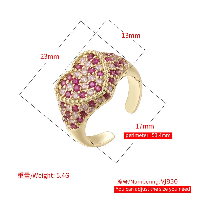 ZHUKOU Luxe Bague en Pierre Semi-Précieuse en Forme de Cœur pour Femme, Accessoires de Fête, Ouverture Réglable, 1 Pièce:VJ830
