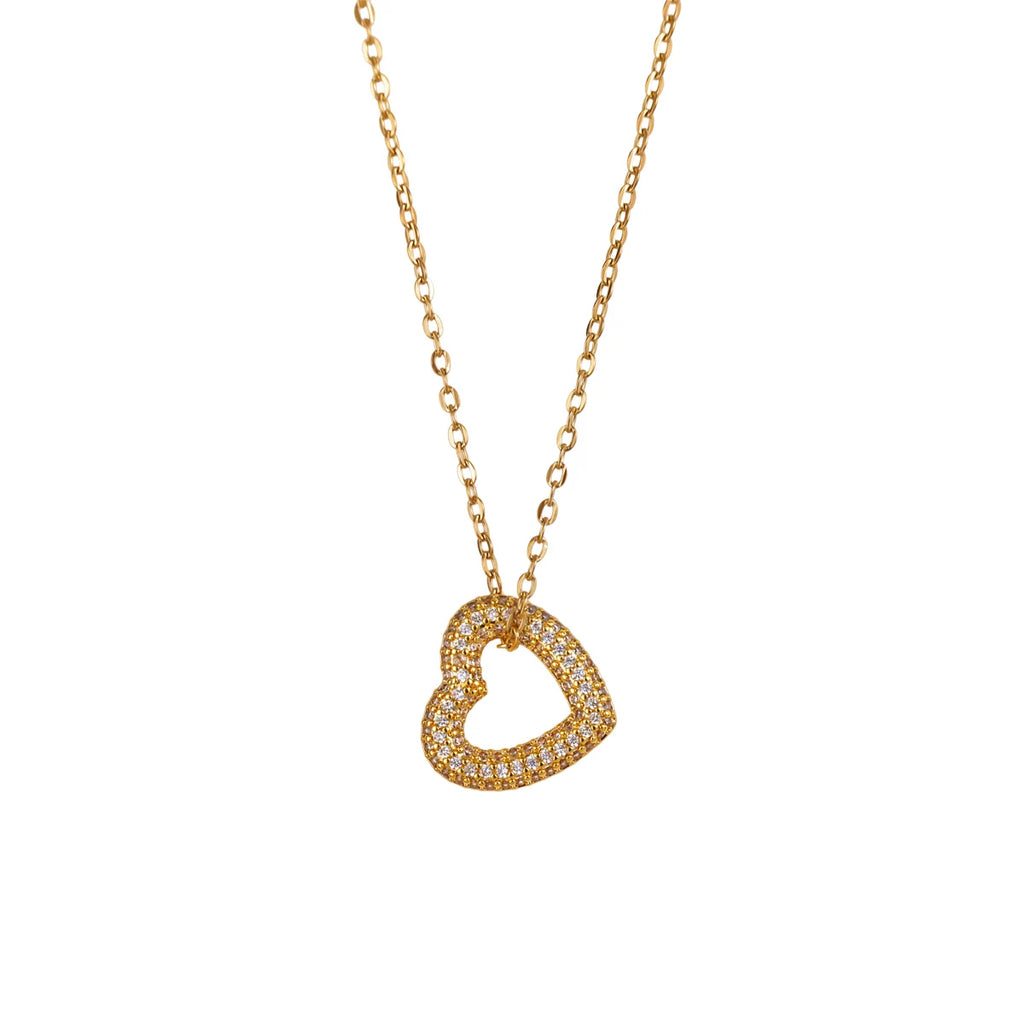 Colliers Pendentifs Cœur en Zircon pour Femmes Plaqué Or 18K Acier Inoxydable Géométrique Cœur Collier Mariage Esthétique Bijoux Cadeau