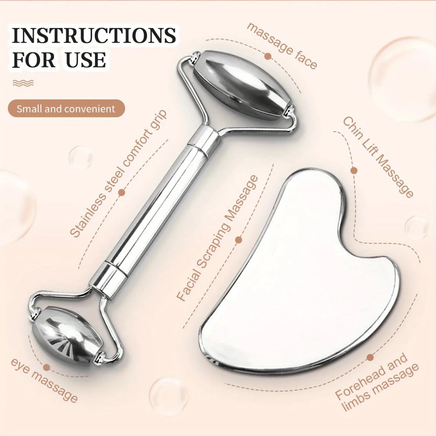 Ensemble d'outils de massage facial et Gua Sha en acier inoxydable, 1/2/3 pièces, outils de beauté en métal pour le corps, le visage, le cou et les yeux