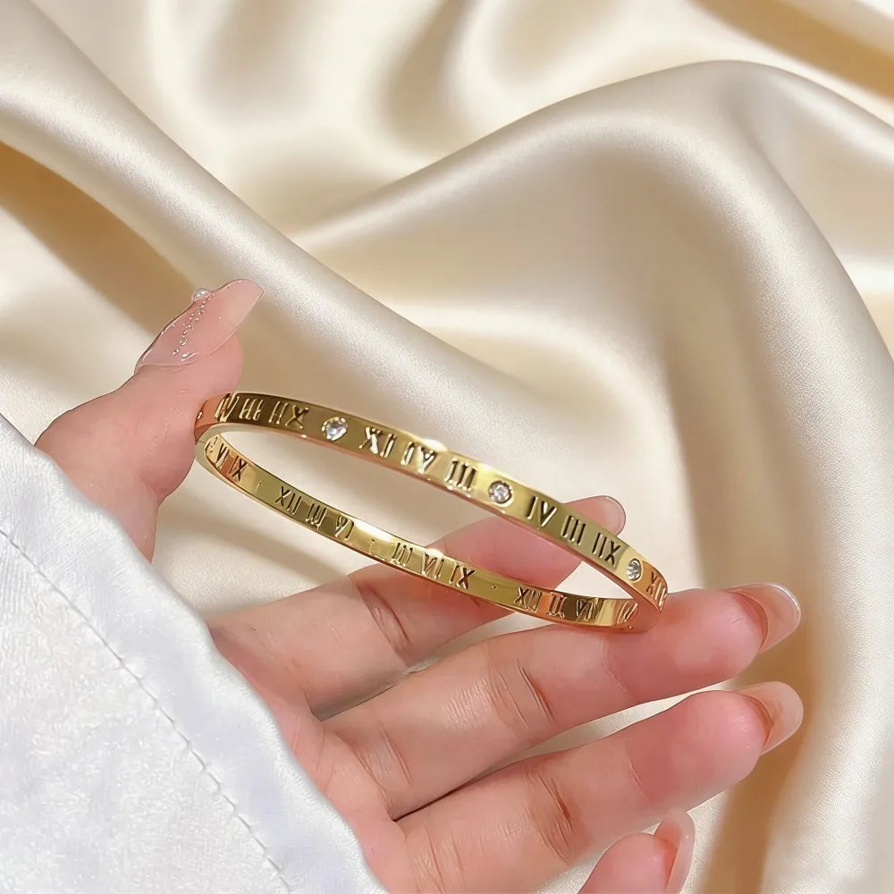 Bracelet jonc de luxe en acier inoxydable plaqué or pour femme, accessoire de mode, cadeau de fête des Mères