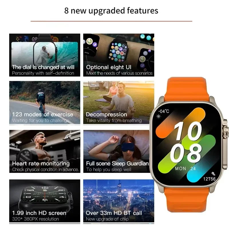 Nouvelle Montre Connectée Homme 49mm Série 8 Écran AMOLED 2.3" NFC Boussole Étanche Pour Apple Watch IWO Ultra 8 Montres Intelligentes 2025 Android