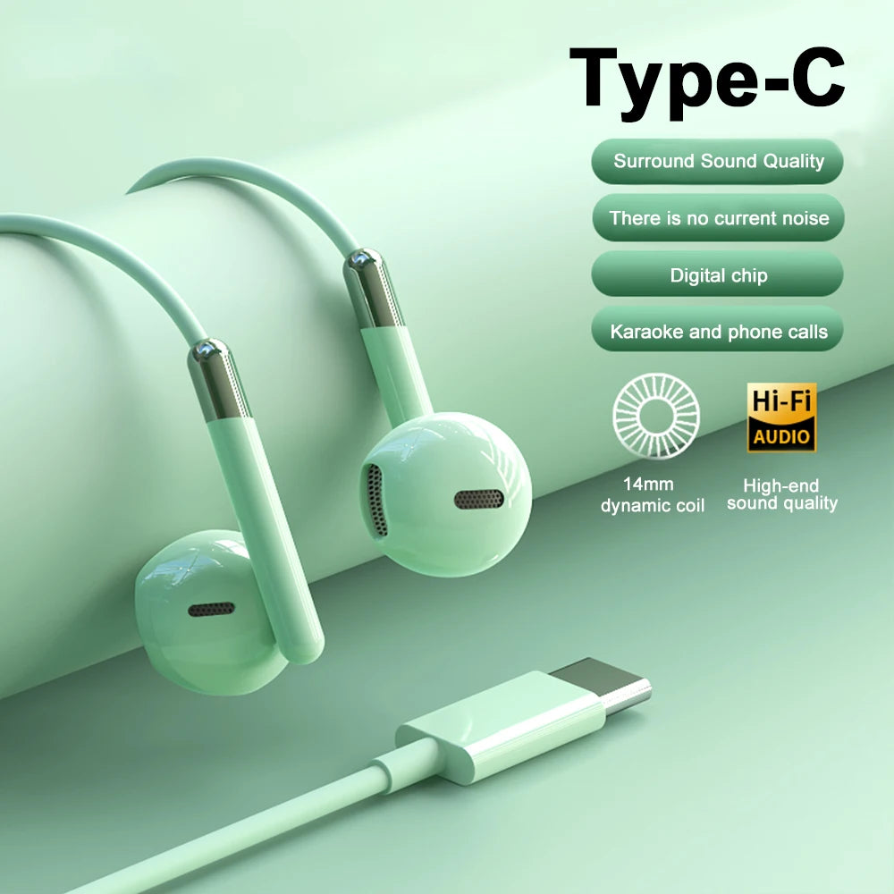 Écouteurs filaires Type C Son surround stéréo HiFi Écouteurs 3,5 mm Casque de musique USB C pour Samsung Galaxy S24 S23 S22 iPhone 16