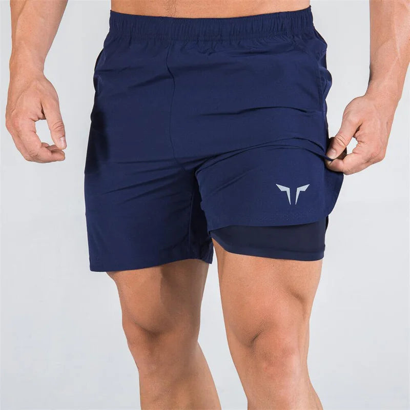 Shorts de sport double couche pour hommes, pour l'été, coupe ajustée, séchage rapide, respirants, tissés, pour l'entraînement et la gym