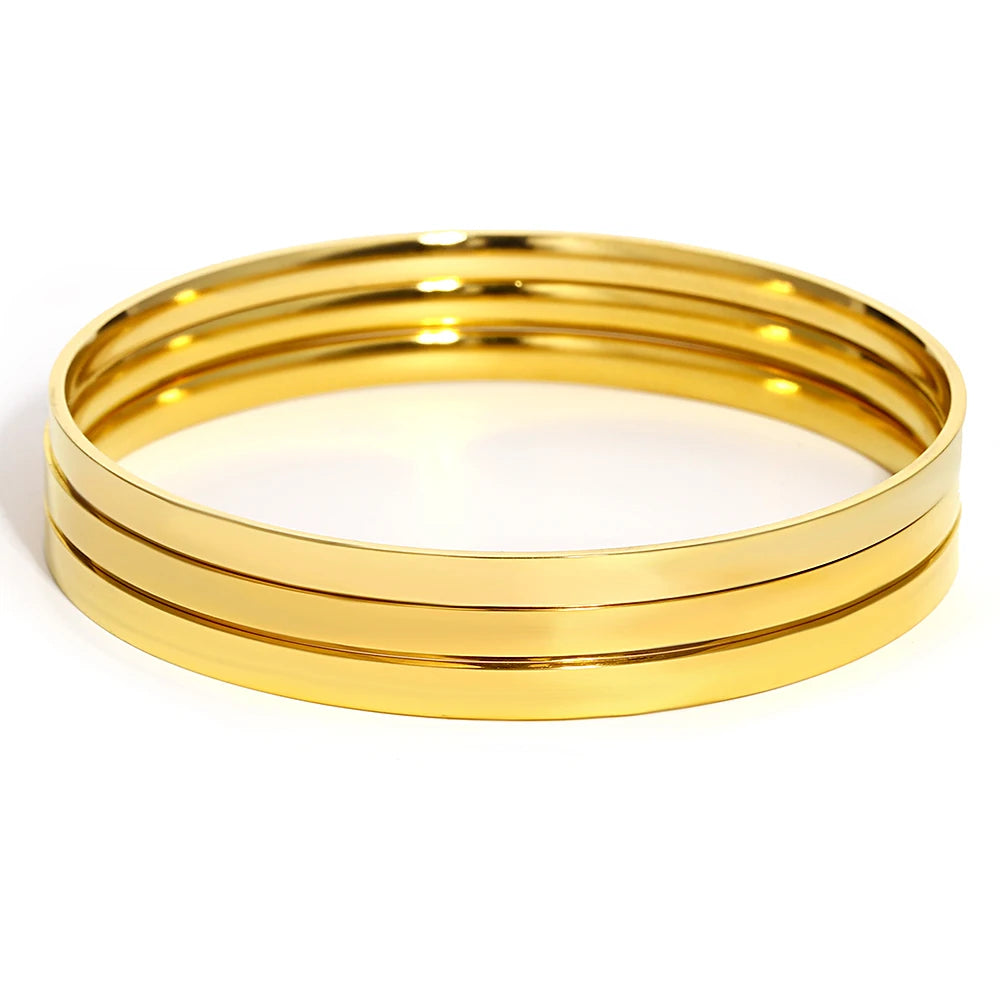 Lot de 3 bracelets jonc en acier inoxydable couleur or uni pour femmes, empilables, étanches, cadeaux de bijoux