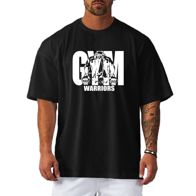 T-shirt décontracté ample pour homme - Sport, gym, musculation, manches courtes, été, maille, séchage rapide, respirant