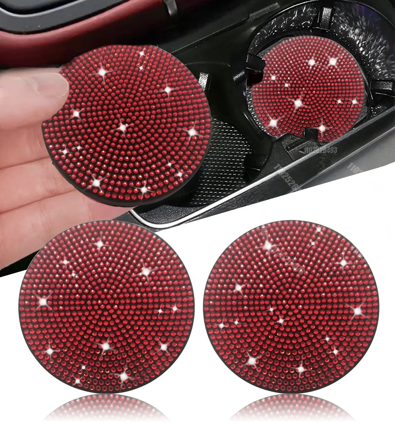 2 Pcs Tapis de dessous de verre de voiture en diamant, tapis antidérapant pour fente de tasse d'eau, gadget scintillant en silicone, tapis de porte-gobelet, accessoires de décoration intérieure automatique