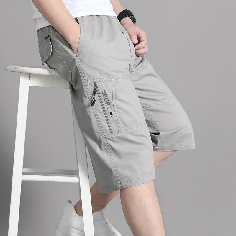 Shorts cargo homme, pantacourt, poche zippée, short d'été en coton, jogger d'escalade, taille élastique, vêtements de sport