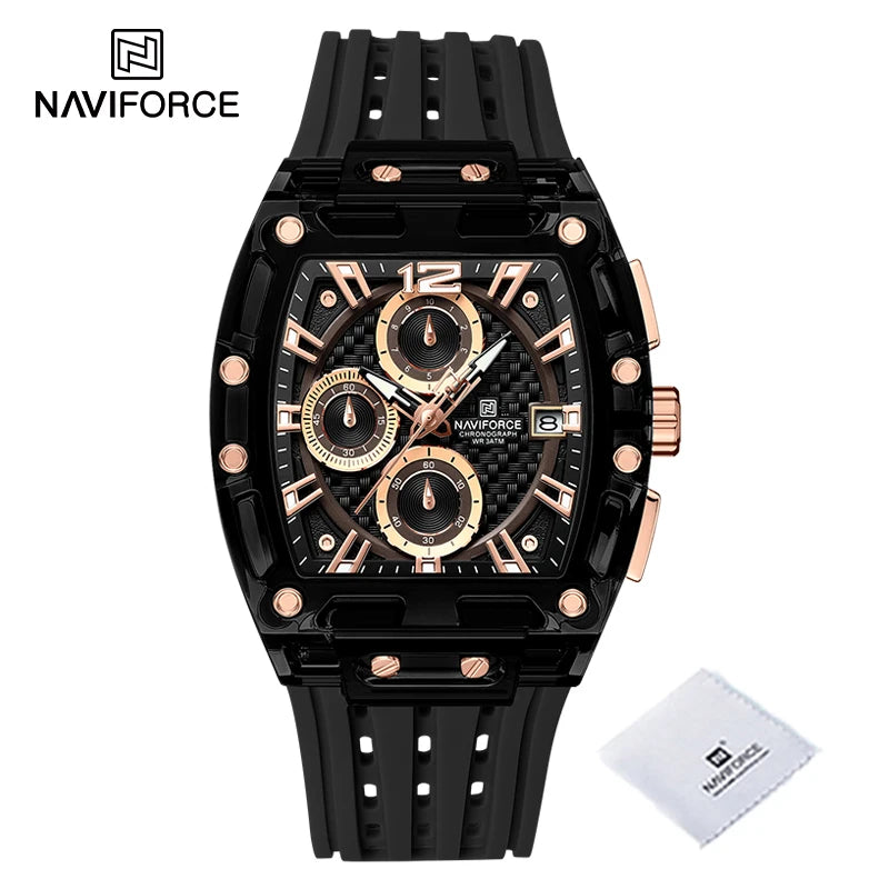 Montres NAVIFORCE de haute qualité pour homme, bracelet en silicone, étanche 50M, montre de sport pour homme, affichage de la date, chronographe pour homme à quartz décontracté