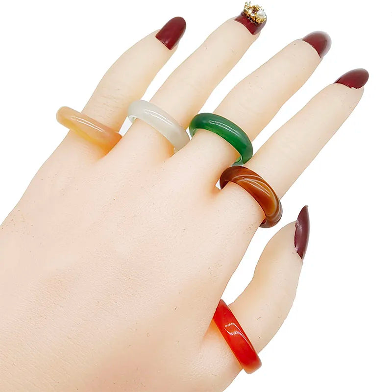 20 pièces/lot de bagues en pierre d'agate couleur mélangée, style bohème, pour femmes, grain naturel, articulées, cadeau de mariage, de fête