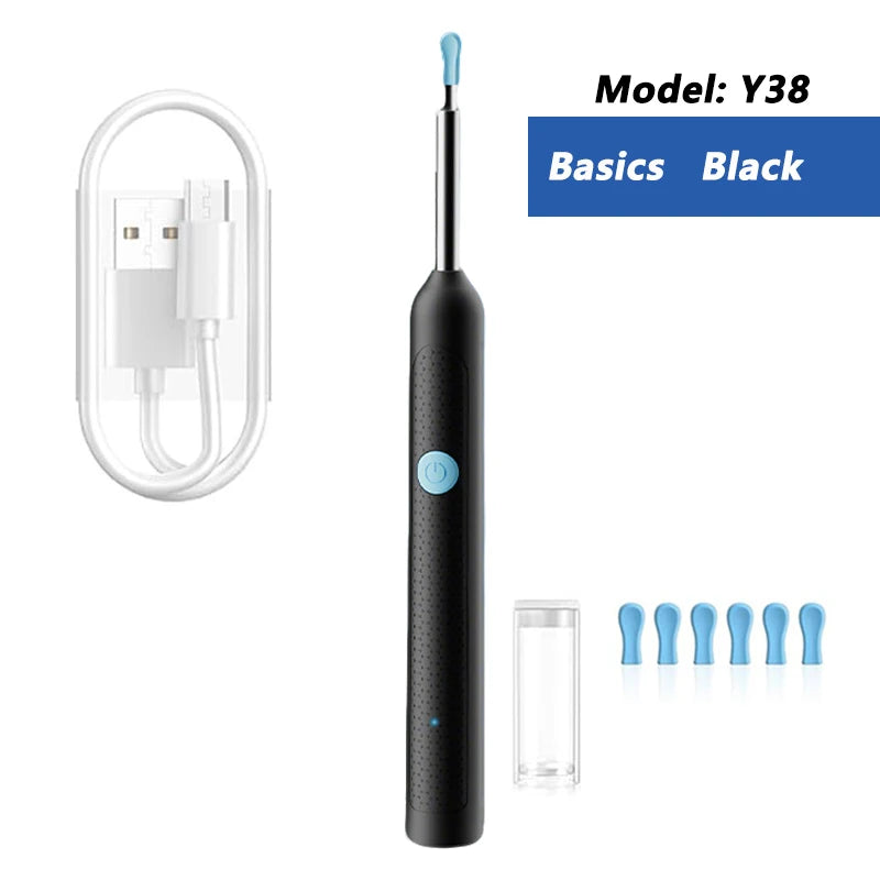 Nettoyeur d'oreilles visuel intelligent HD Bâtonnets auriculaires Otoscope USB C Endoscope de charge Outil de retrait de cérumen Pince à épiler Mini caméra Ensemble de soins de santé