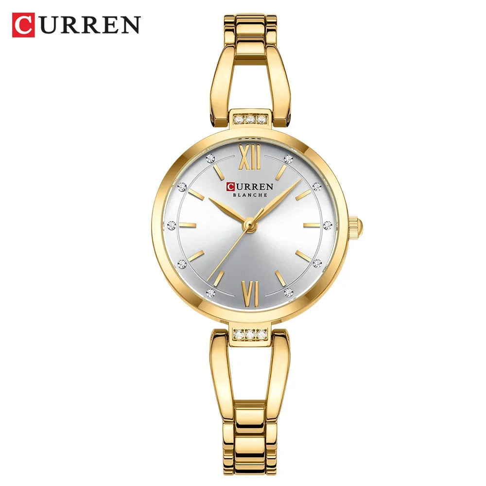 CURREN Montres Femmes Élégant Mode Original Quartz pour Dames Étanche Acier Inoxydable Simple Luxe Usage Quotidien