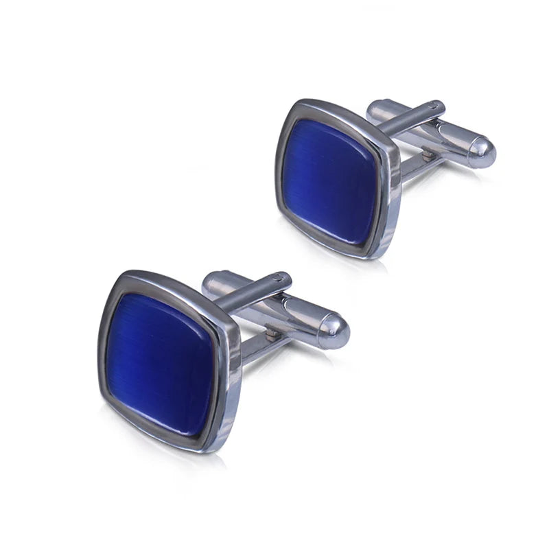Boutons de Manchette en Opale pour Chemise Homme Style Français Pierre d'Opale Œil de Chat Métal Strass Bouton de Manchette Costume Homme Mariage Affaires Bijoux