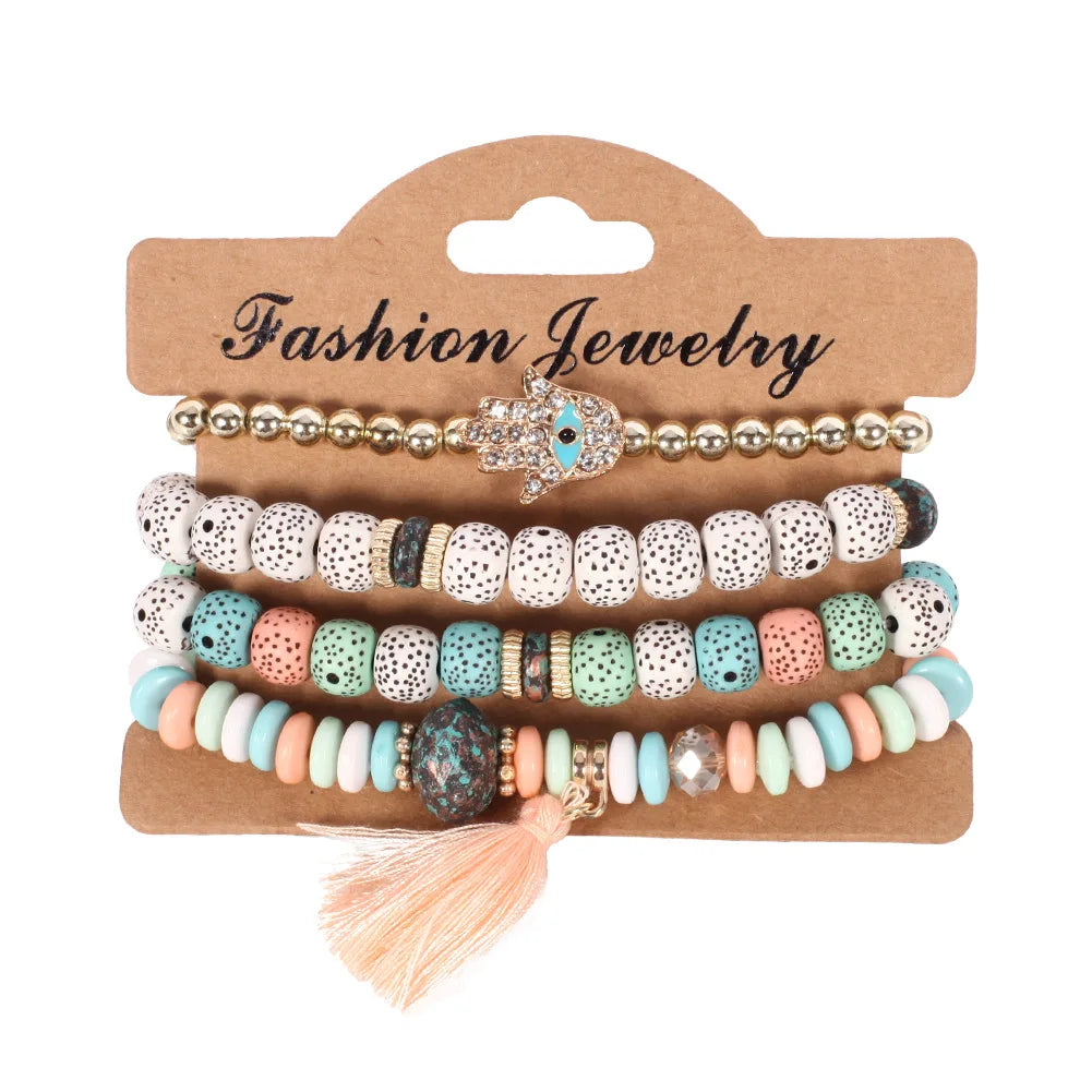 Ensemble de Bracelets Bohémiens Faits à la Main avec Perles pour Femmes, Chaîne Perlé Colorée d'Été, Bijoux Bohèmes pour Filles