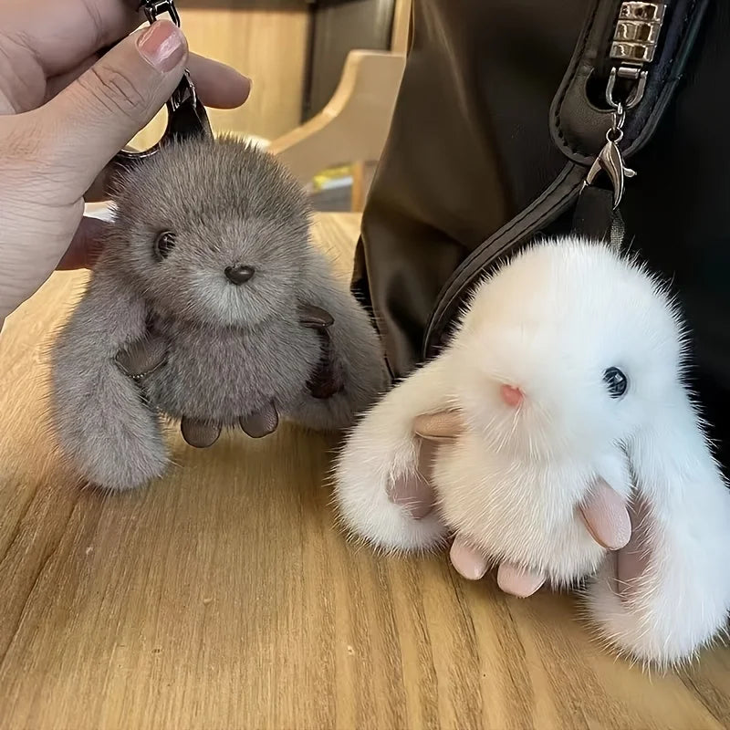 1pc Trendy Plush Rabbit White Keychain for Woman with Cute Charm Soft Toy Decorative Accessory for Bags New Year Gift Body Kit