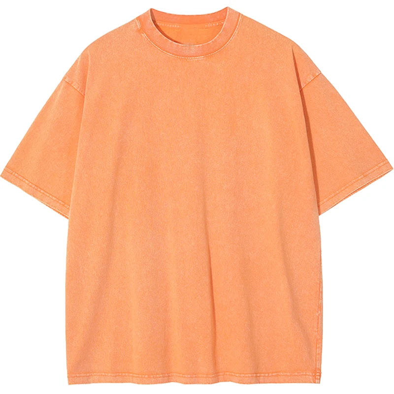 T-shirts Homme Femme Vintage Flocon de Neige Point Couleur Unie 100% Coton Manches Courtes Lavage à l'Eau Vieille Rue Hip Hop