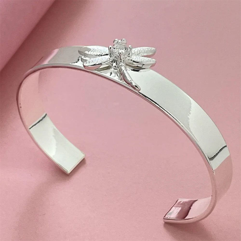 ANDARA Gros Bracelet Jonc Tendance en Argent Sterling 925 Cœur Rond Ouvert pour Femme Bijoux de Mode Réglable Manchette de Mariage