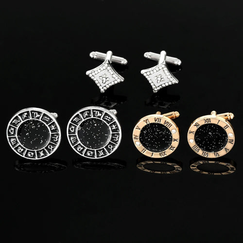 Lot de 2 Boutons de Manchette Homme Nouveauté en Forme de Losange Brillant avec Signe du Zodiaque, Galaxie et Chiffres Romains