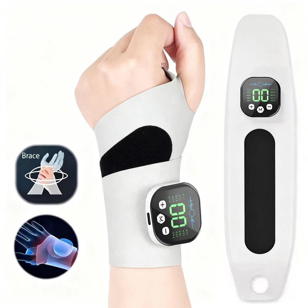 Masseur de poignet électrique sans fil EMS 10 modes de vibration Soulagement de la fatigue musculaire des mains Massage Rechargeable USB Attelle de poignet