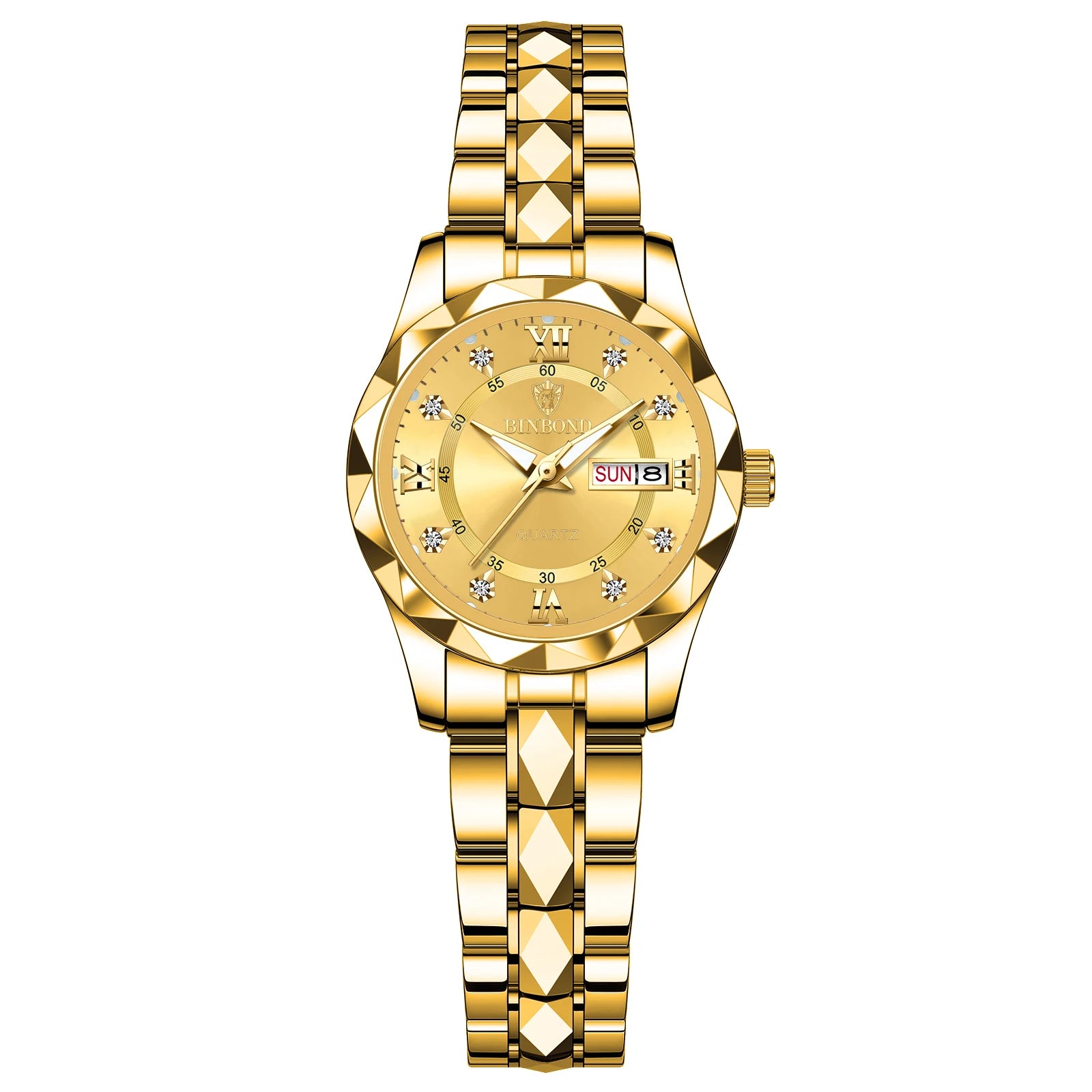 BINBOND B2521 Montres à Quartz de Luxe de Marque pour Femmes, Étanche 30M, Date et Jour, Montre-Bracelet Sport pour Femmes