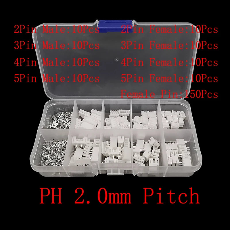 1 boîte JST SH 1,0 / 1,25 mm / PH 2,0 / SM/SYP/XH 2,54 mm / VH 3,96 mm Kit de connecteurs JST Mâle/Femelle avec boîtier et broches