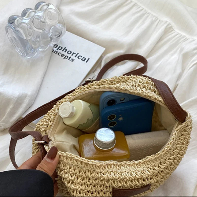 Sac à bandoulière en paille d'été pour femmes, sac de plage, shopping, tissé, sac à main, bourse messager pour femmes
